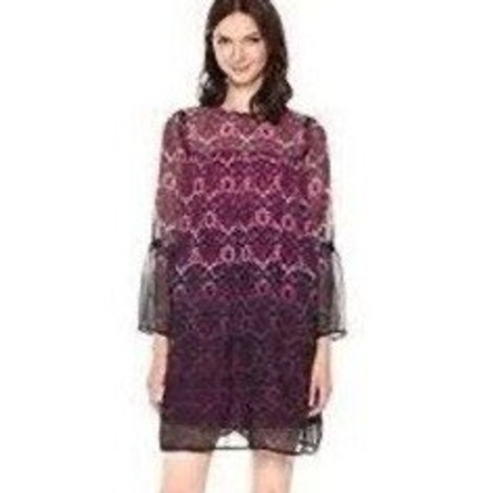 Nanette Lepore Ombre Floral Bell Sleeve Sheer Dress Size 12